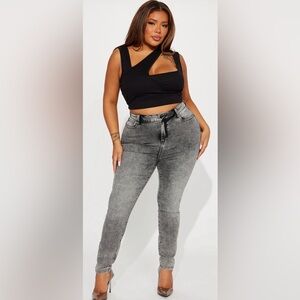 Fashion Nova High Waist Stretch Curvy Skinny Gray Acid Wash Jeans Sz 9 Juniors